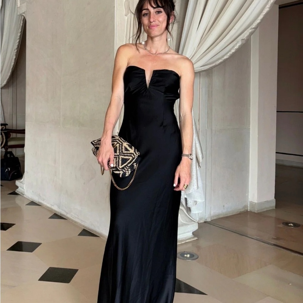 12th Tribe Black Strapless Gown for Wedding Guests